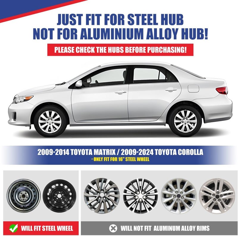 Winjet Hubcaps 16 Inch Wheel Covers for [2009-2025 Toyota Corolla] & [2009-2014 Toyota Matrix], Heavy Duty ABS Material, Only Compatible with Iron Hub - Steel Wheels (16 Inch Pack of 4, Black Matte) - Image 3